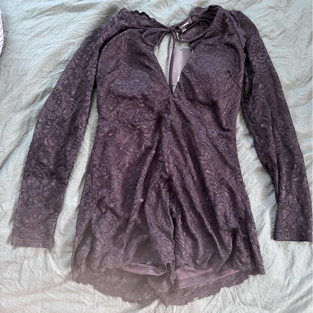NWT Fashion Nova Cayla Long Sleeve Black Lace Romper
